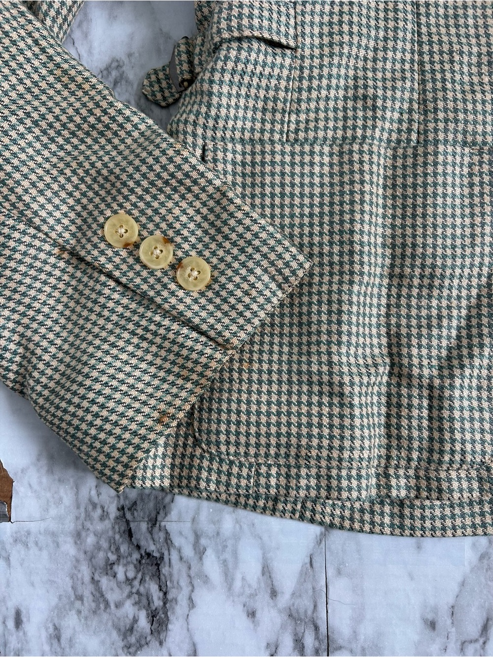 Vintage 90s Burberrys 2 piece set Skirt Suit hounds tooth 100% linen with FLAWS - Picture 4 of 16